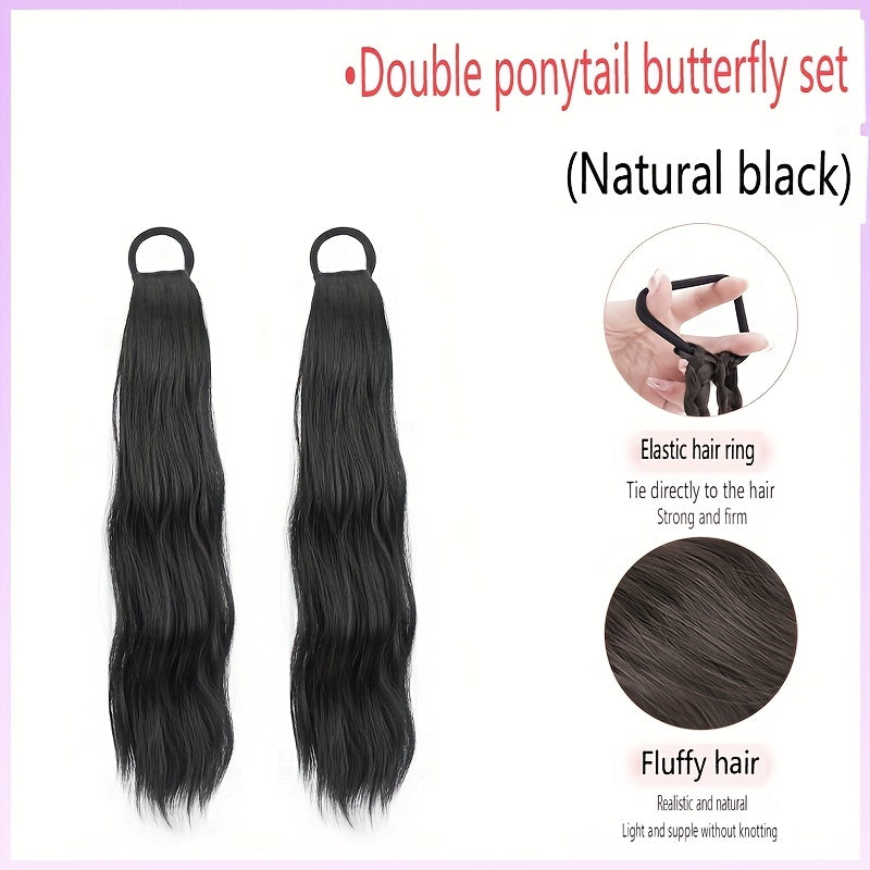 2pcs Elegant Water Wave Ponytail Extensions for Women, 20 Inch High Temperature Fiber, Natural Curl, Elastic Band, Versatile Styling Options, Suitable for All Ages, Ponytail Hair Extensions