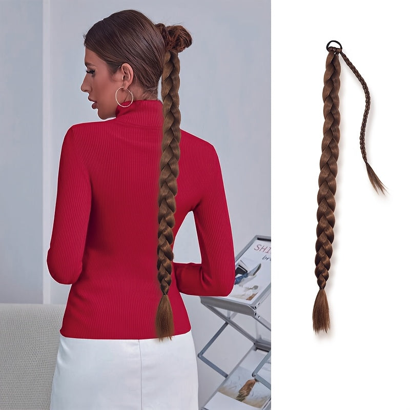 Women'S Synthetic Ponytail Extensions - Basics Style Straight Hair, Elastic Band Braids, Multiple Lengths (45.72/66.04/76.2 cm), Versatile for Christmas Wear