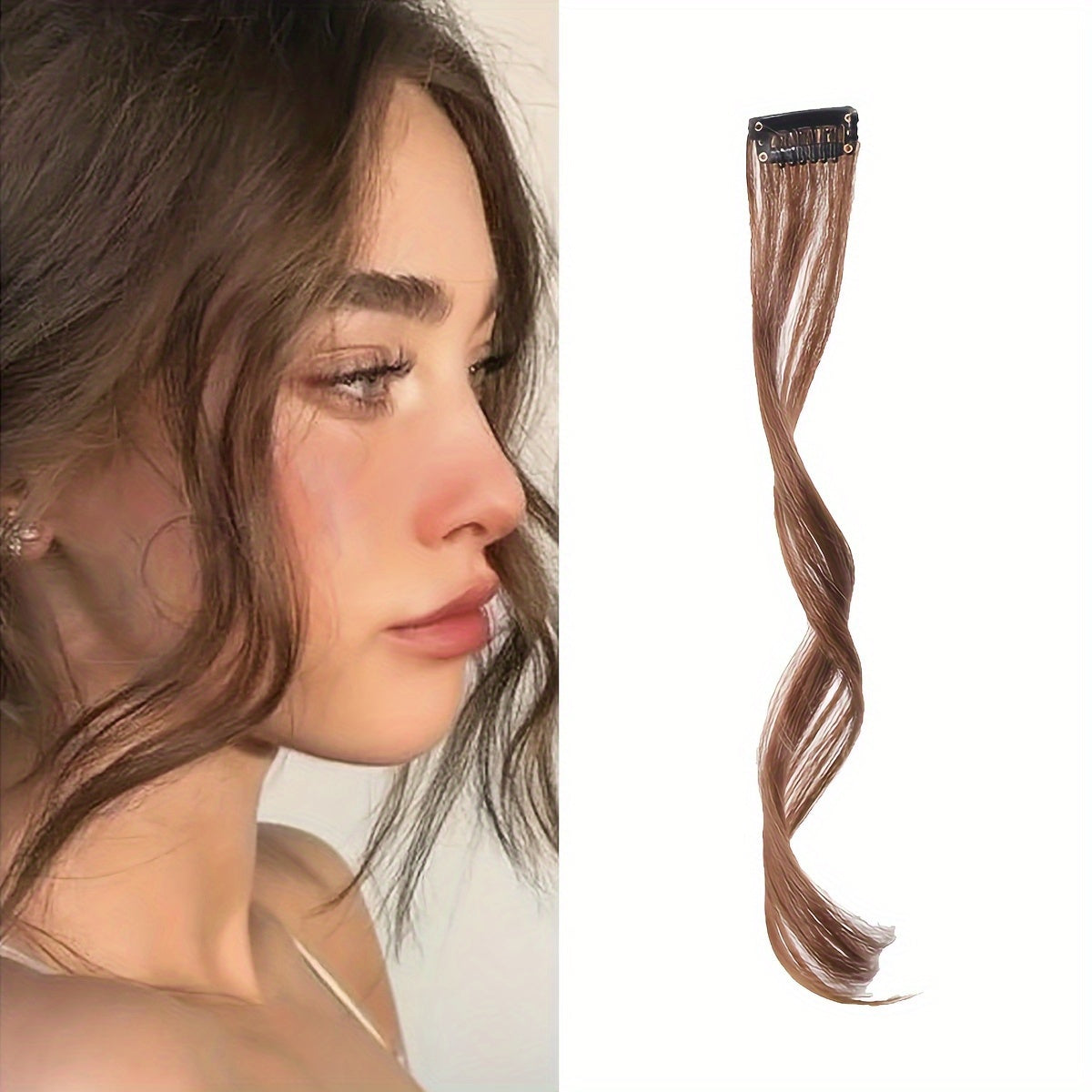 1pc Elegant Curly Wave Synthetic Side Bangs for Women, Clip-In Wavy Fringe Hairpiece, Long Hair Extensions Wig, DIY Styling Hair Accessory