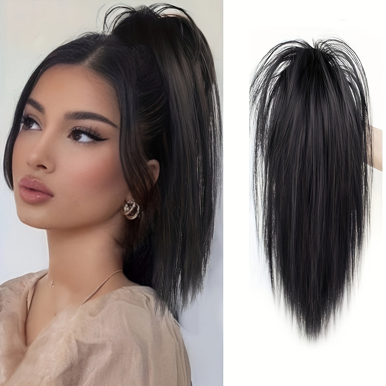 1pc Women'S Synthetic Claw Clip Ponytail Extension, Medium Long Straight Hair, Easy to Wear, Natural Look, Daily Use Hair Accessory