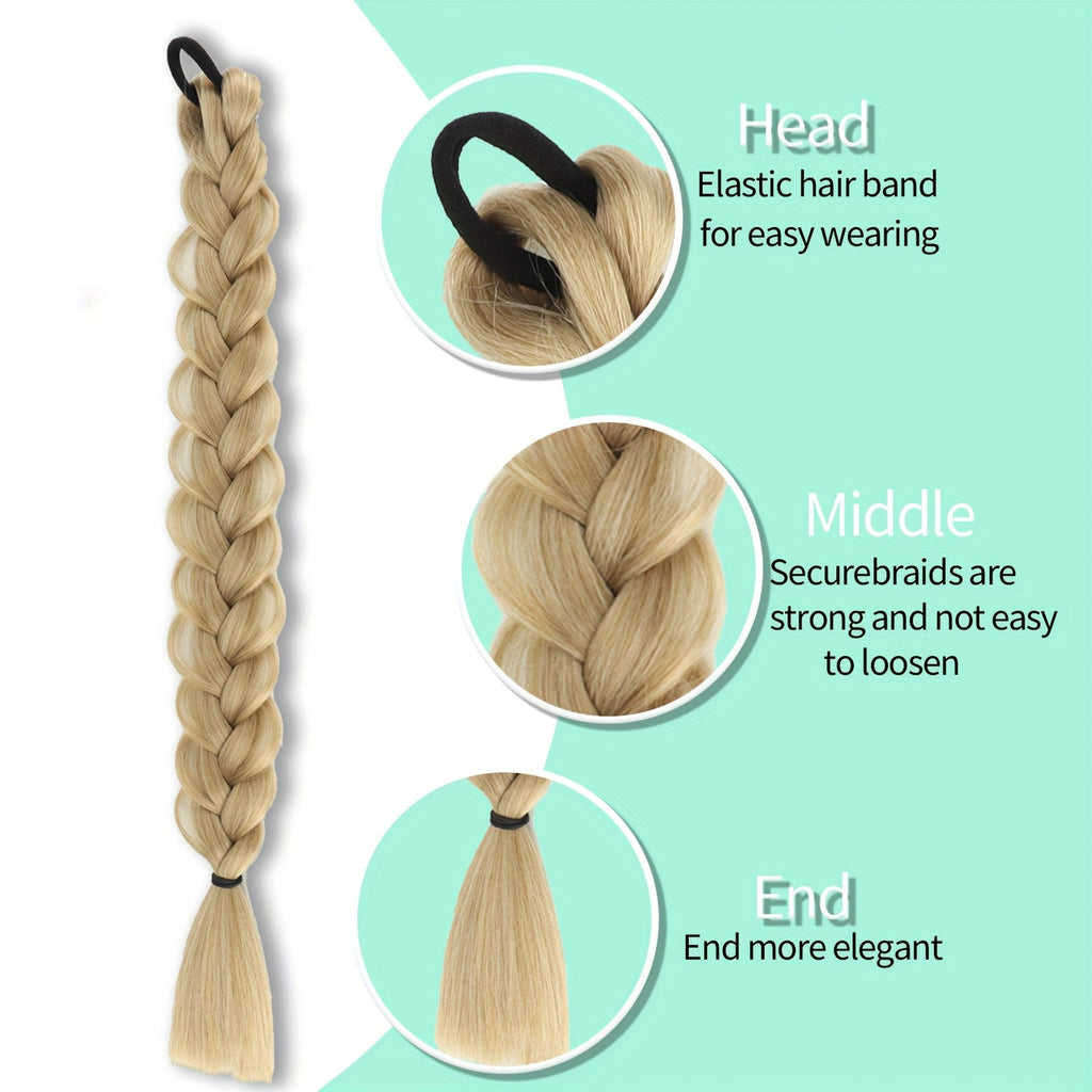 MERISIHAIR 40.64cm Braided Ponytail Hair Extension with Elastic Band - Synthetic Straight Hair for Women, Natural Look & Easy Maintenance, Perfect for Halloween, Parties, And Everyday Style, Ponytail Hair Extensions, Party Hairpiece, Secure Fit Hairpiece