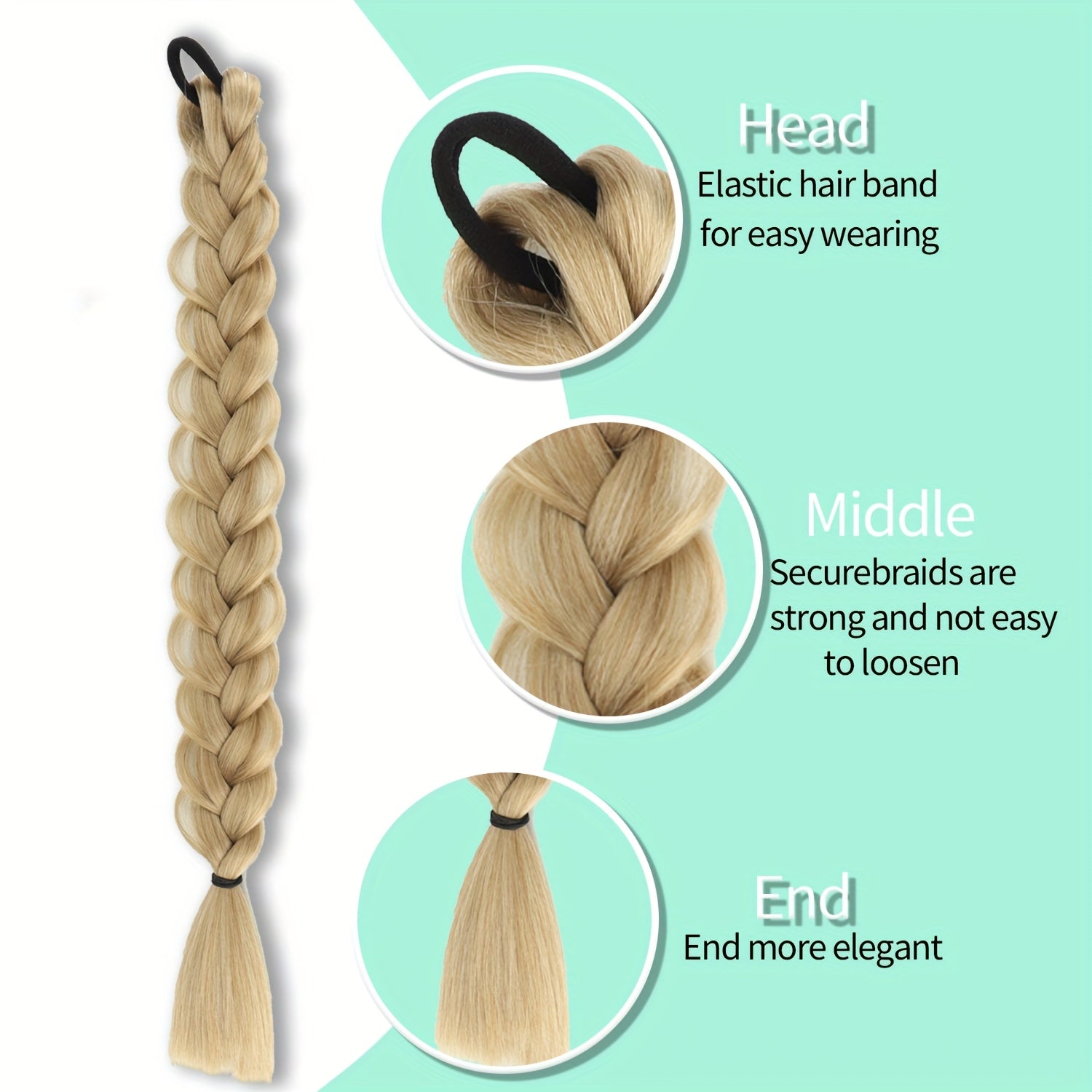 MERISIHAIR 40.64cm Braided Ponytail Hair Extension with Elastic Band - Synthetic Straight Hair for Women, Natural Look & Easy Maintenance, Perfect for Halloween, Parties, And Everyday Style, Ponytail Hair Extensions, Party Hairpiece, Secure Fit Hairpiece