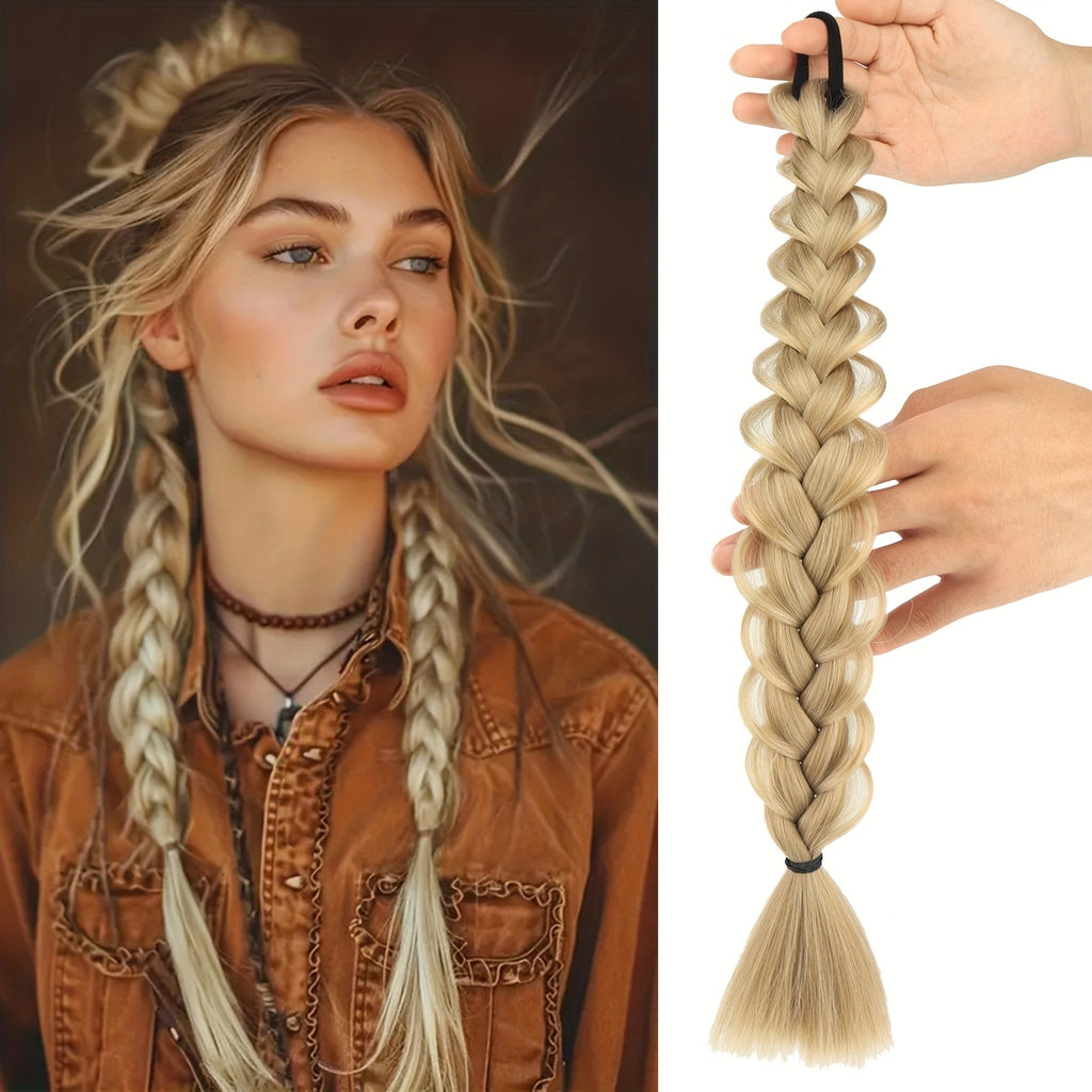 MERISIHAIR 40.64cm Braided Ponytail Hair Extension with Elastic Band - Synthetic Straight Hair for Women, Natural Look & Easy Maintenance, Perfect for Halloween, Parties, And Everyday Style, Ponytail Hair Extensions, Party Hairpiece, Secure Fit Hairpiece