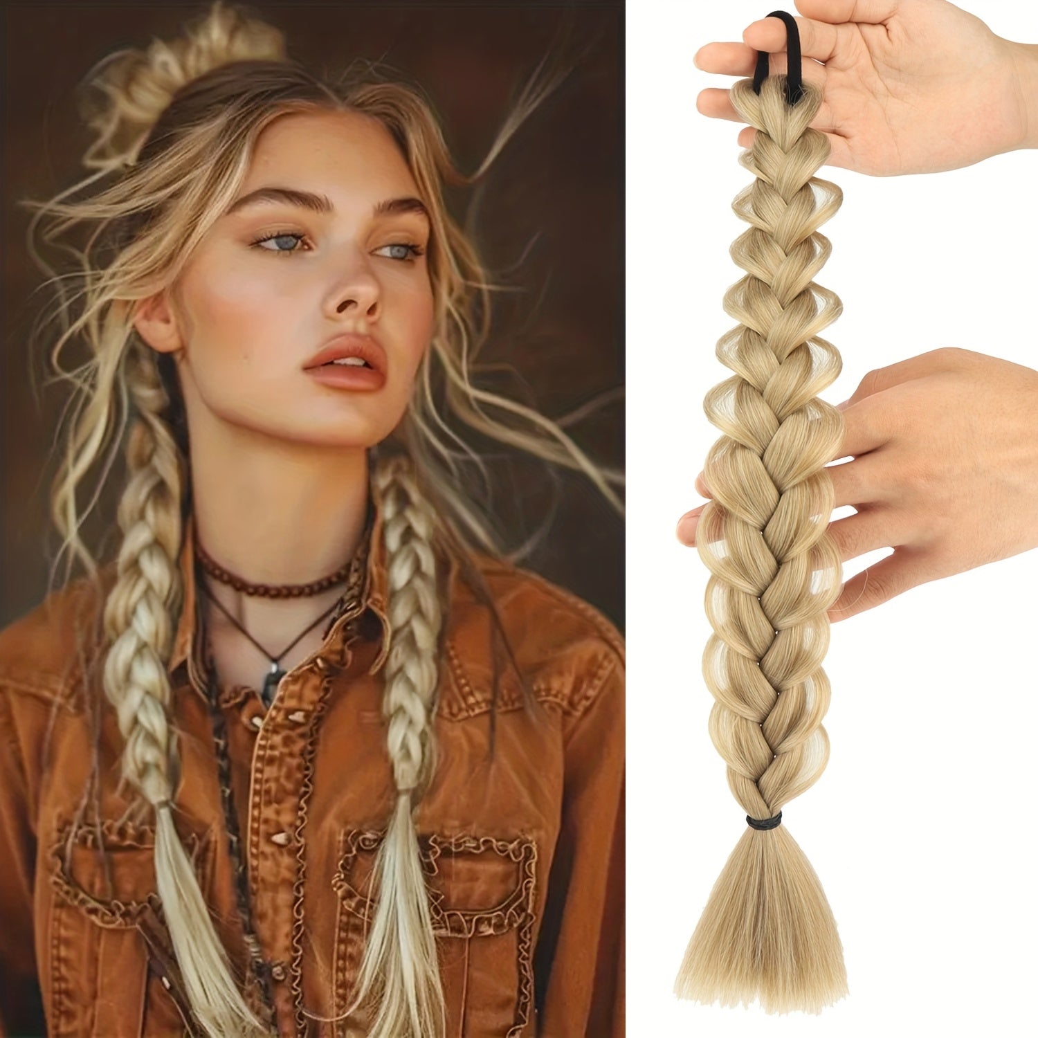 MERISIHAIR 40.64cm Braided Ponytail Hair Extension with Elastic Band - Synthetic Straight Hair for Women, Natural Look & Easy Maintenance, Perfect for Halloween, Parties, And Everyday Style, Ponytail Hair Extensions, Party Hairpiece, Secure Fit Hairpiece