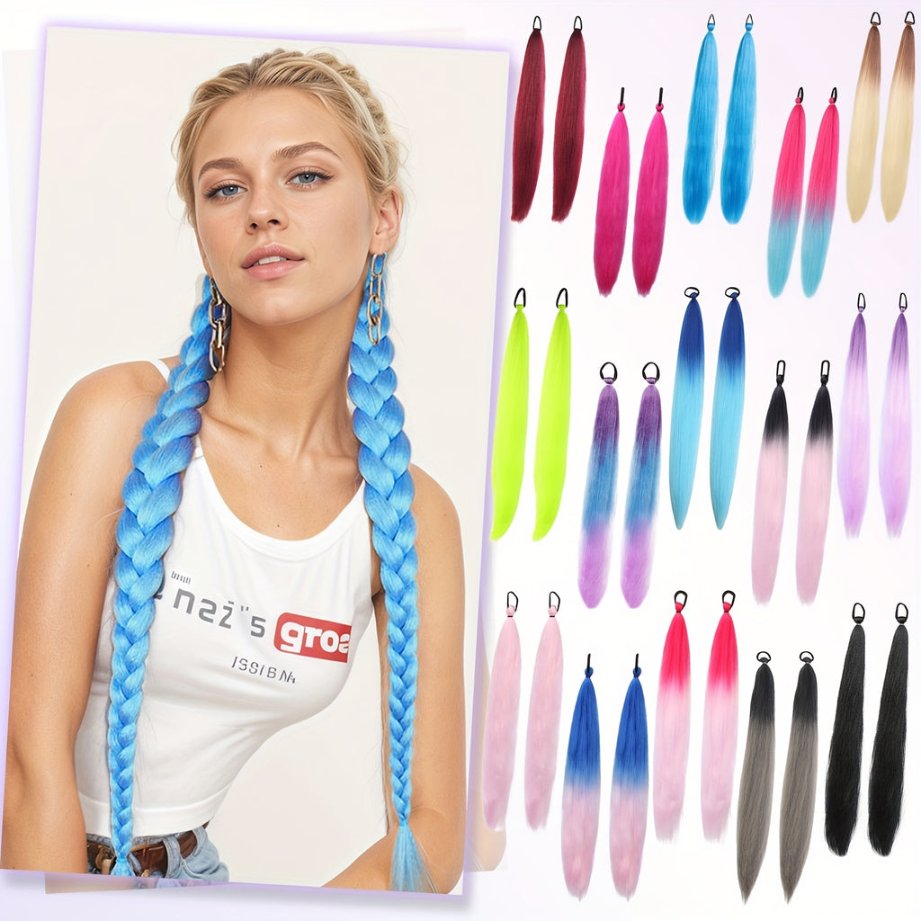 2 Pack Blue Gradient Synthetic Ponytail Extensions with Elastic Tie Band - Realistic Straight Hairpieces for Women & Girls, Cosplay, Dress Up, Hair Wigs, Hair Accessories, Stylish Hair Accessory, Secure Fit Hairpiece