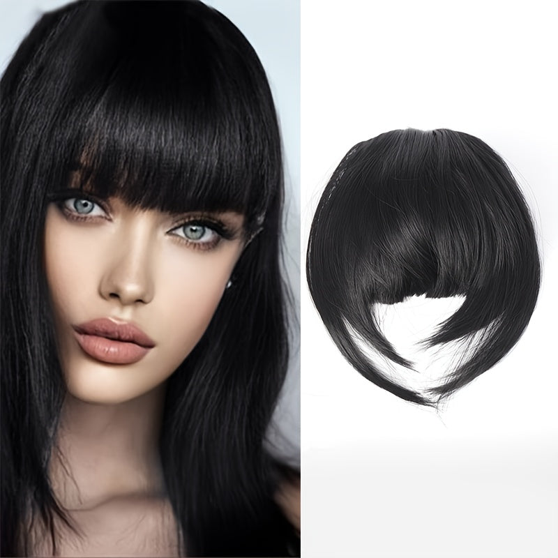 Chic Brown Clip-In Air Bangs for Women - Heat Resistant Synthetic Hair Extension with Neat Front Fringe, One Piece, Easy to Attach, Perfect for All Skin Tones
