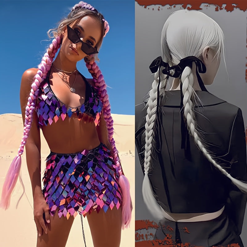 Women'S Synthetic Ponytail Extensions - Basics Style Straight Hair, Elastic Band Braids, Multiple Lengths (45.72/66.04/76.2 cm), Versatile for Christmas Wear
