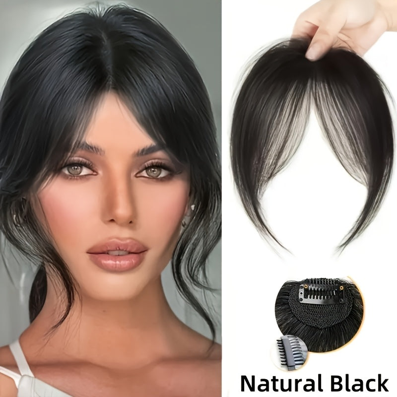 1pc Women's Elegant Natural Black & Deep Brown Clip-In Bangs, Loose Curly High-Temperature Synthetic Hairpiece, Voluminous Side Fringe for Parties & Daily Outings, Party Hair Accessory | Side Bangs Piece | Natural Look Hairpiece
