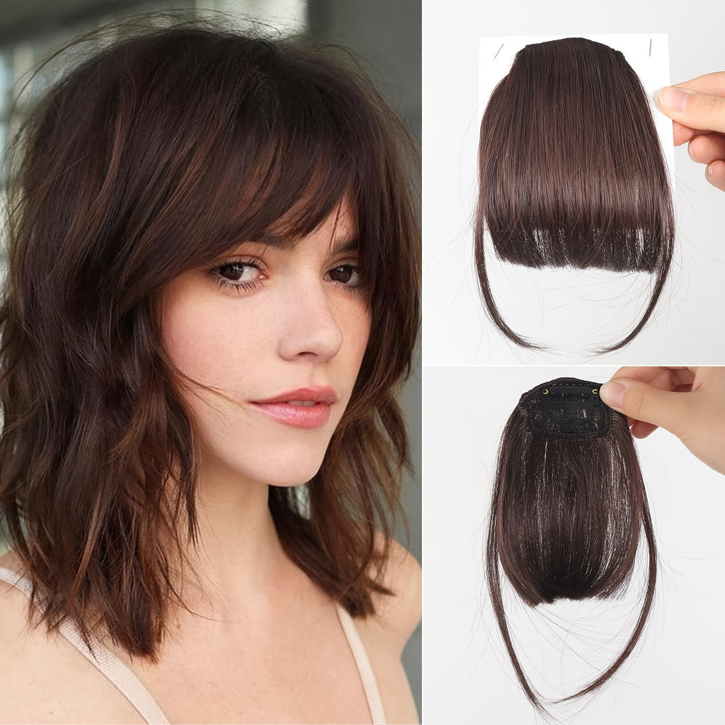 Women's Synthetic Straight Hair Clip-In Air Bangs – Light Invisible Hairpiece with One Clip, Heat Resistant Wig Accessory, Easy to Wear and Suitable for All - Basics Collection