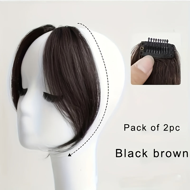 2pcs Elegant Clip-In Bangs for Women - Middle & Side Parted, High-Temperature Fiber, Straight Hairstyling, Suitable for All Hair Types, Easy to Attach &, Hair Accessory | Side Part Hairpiece | High-Temperature Fiber Hair