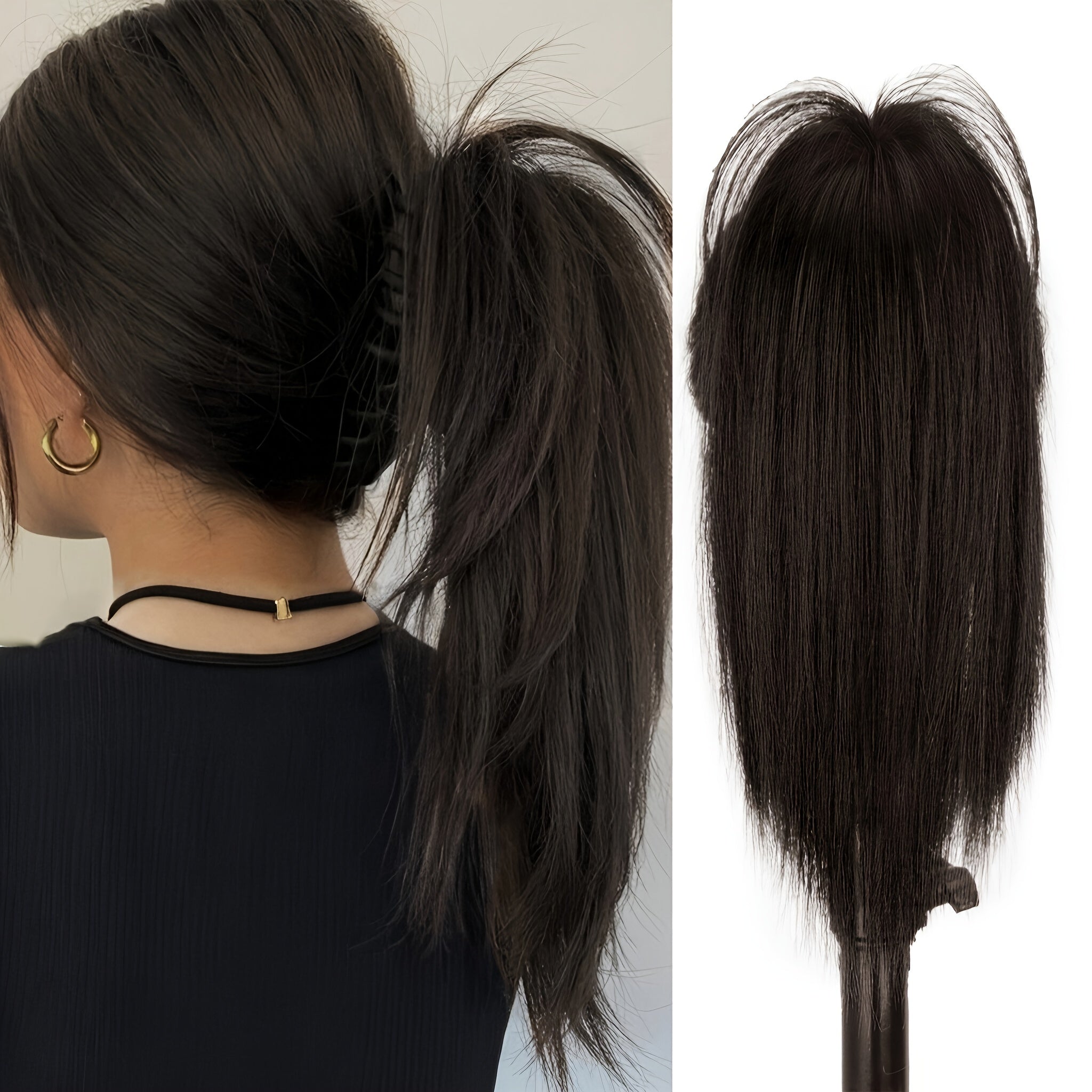 1pc Women'S Synthetic Claw Clip Ponytail Extension, Medium Long Straight Hair, Easy to Wear, Natural Look, Daily Use Hair Accessory
