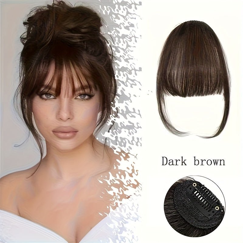 1pc Women's Elegant Natural Black & Deep Brown Clip-In Bangs, Loose Curly High-Temperature Synthetic Hairpiece, Voluminous Side Fringe for Parties & Daily Outings, Party Hair Accessory | Side Bangs Piece | Natural Look Hairpiece
