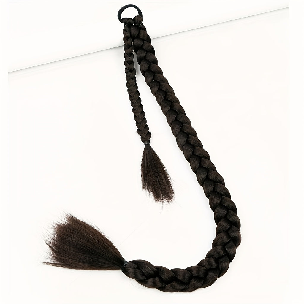 Women'S Synthetic Ponytail Extensions - Basics Style Straight Hair, Elastic Band Braids, Multiple Lengths (45.72/66.04/76.2 cm), Versatile for Christmas Wear