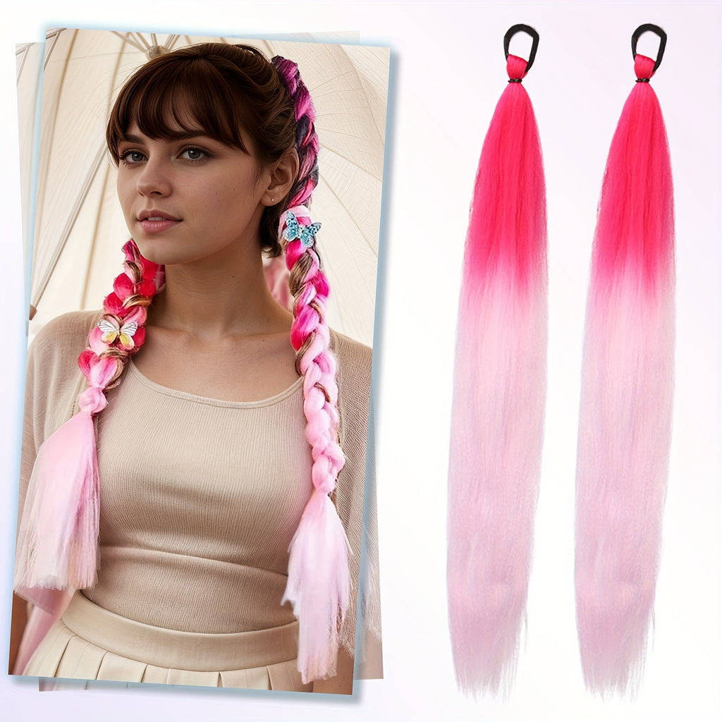 2 Pack Blue Gradient Synthetic Ponytail Extensions with Elastic Tie Band - Realistic Straight Hairpieces for Women & Girls, Cosplay, Dress Up, Hair Wigs, Hair Accessories, Stylish Hair Accessory, Secure Fit Hairpiece