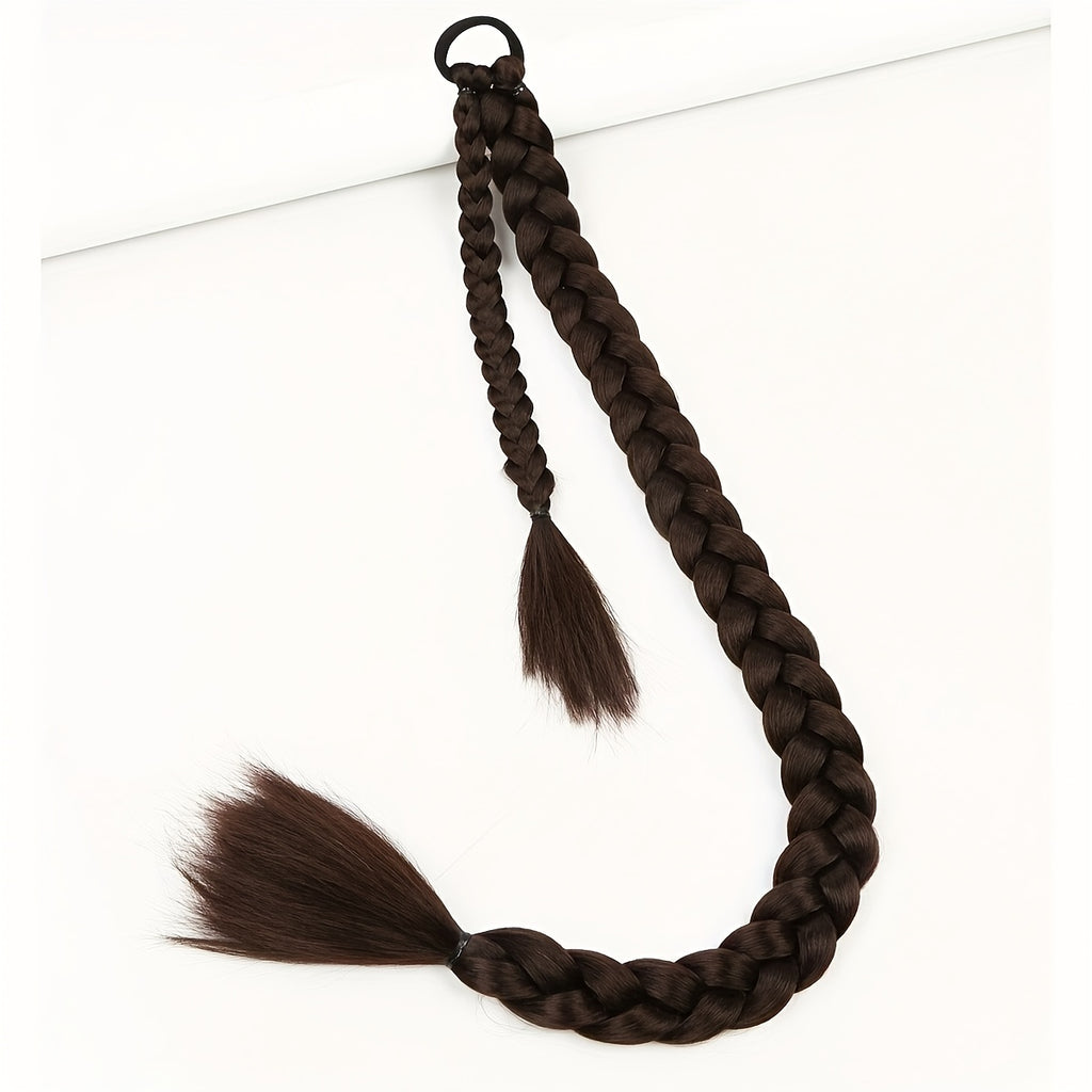 Women'S Synthetic Ponytail Extensions - Basics Style Straight Hair, Elastic Band Braids, Multiple Lengths (45.72/66.04/76.2 cm), Versatile for Christmas Wear