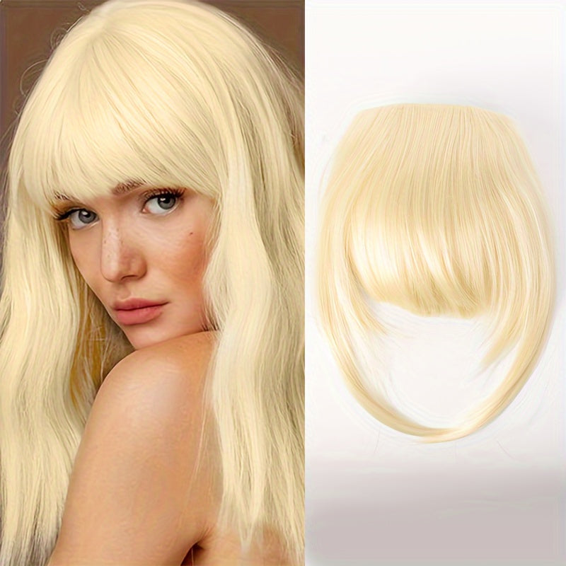 Chic Brown Clip-In Air Bangs for Women - Heat Resistant Synthetic Hair Extension with Neat Front Fringe, One Piece, Easy to Attach, Perfect for All Skin Tones