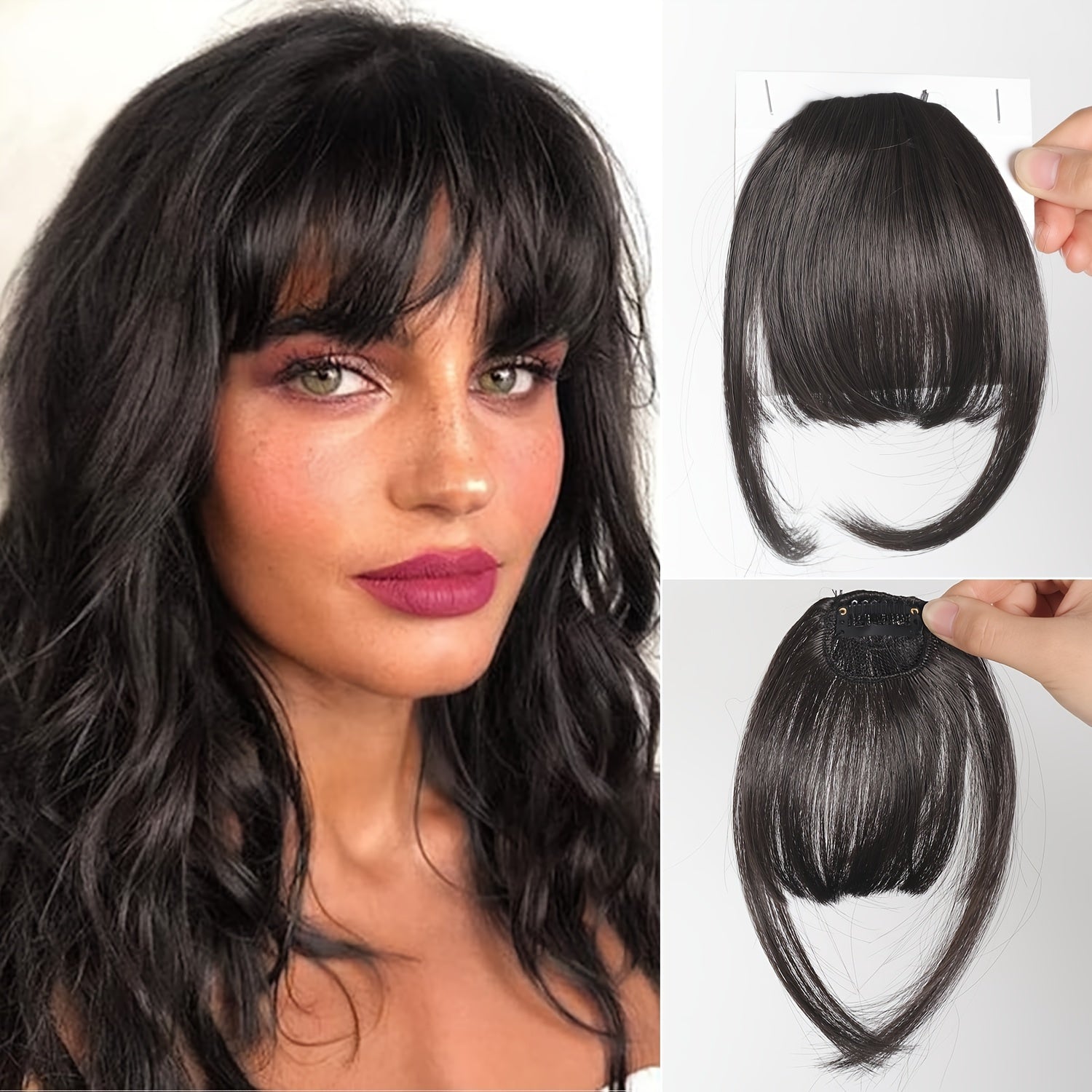 Women's Synthetic Straight Hair Clip-In Air Bangs – Light Invisible Hairpiece with One Clip, Heat Resistant Wig Accessory, Easy to Wear and Suitable for All - Basics Collection