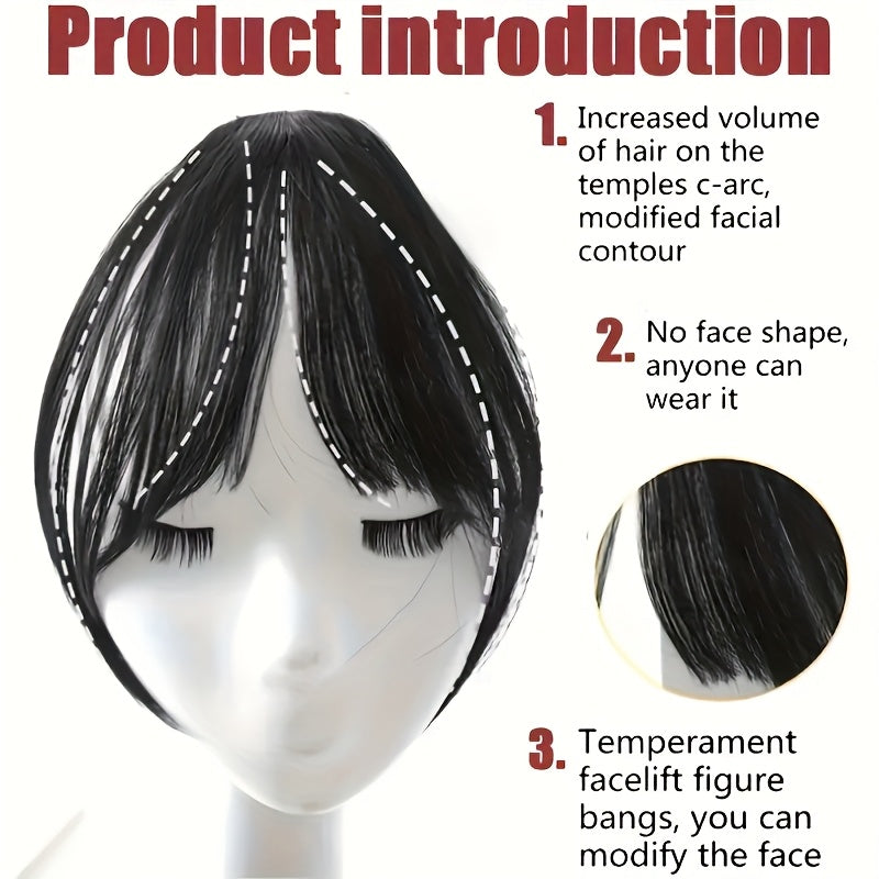 1pc Women's Elegant Natural Black & Deep Brown Clip-In Bangs, Loose Curly High-Temperature Synthetic Hairpiece, Voluminous Side Fringe for Parties & Daily Outings, Party Hair Accessory | Side Bangs Piece | Natural Look Hairpiece