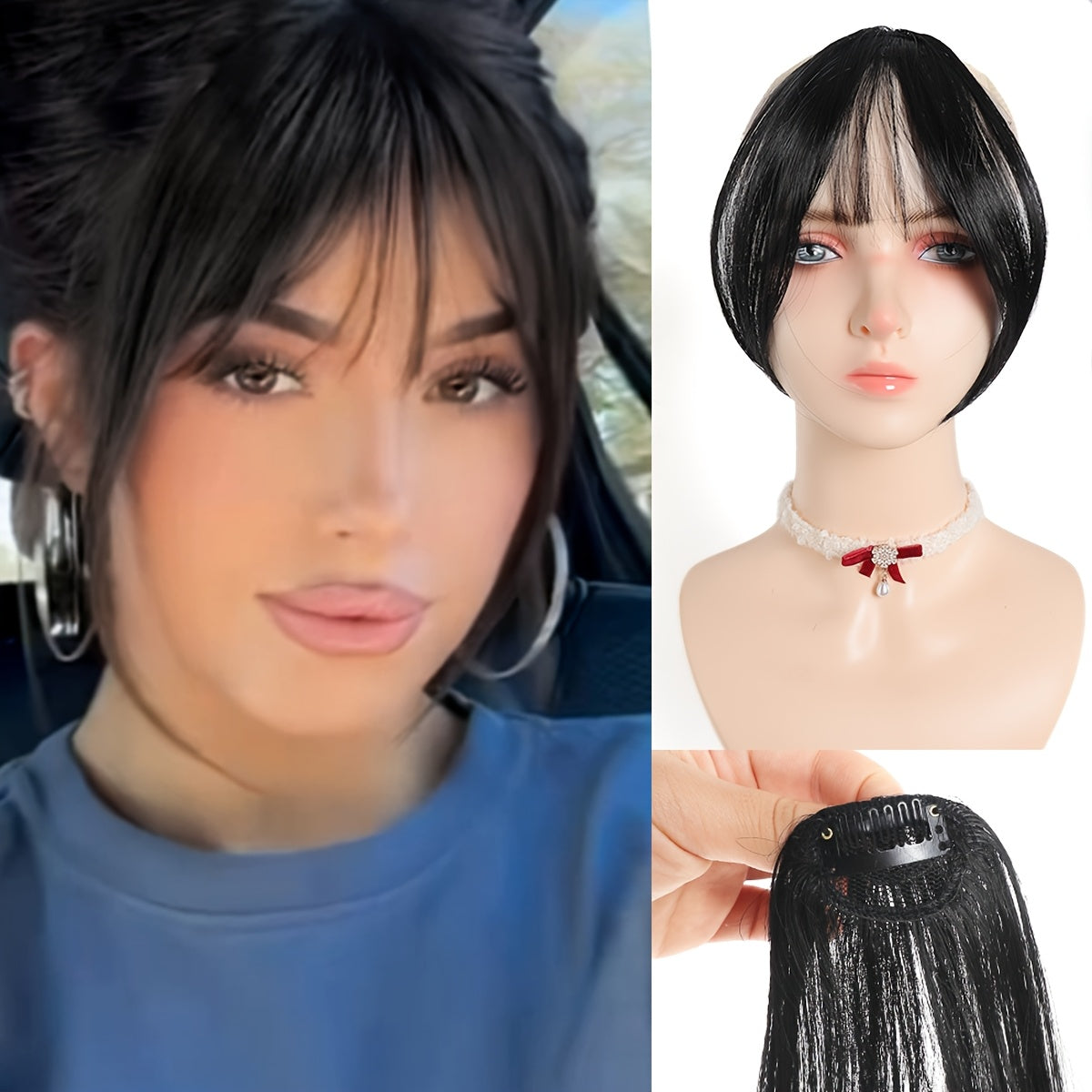 Chic Look| Elegant Brown & Blonde Clip-In Bangs Wig for Women - Fluffy Synthetic Hair with Natural Side Fringe, High-Temperature Resistant, Versatile Styling Options, Short Hair Wig