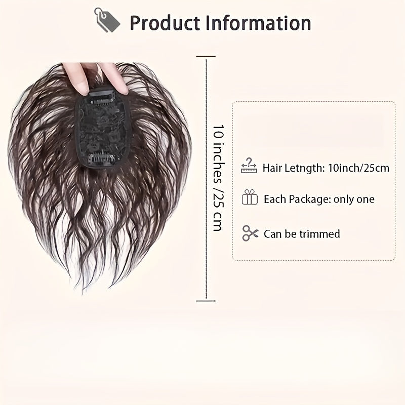 Curly Wave Clip-In Hair Topper for Women - Corn Perm Style Synthetic Hairpiece with Bangs, Voluminous Loose Wave Hairpiece for Diverse Hairstyles, Elegant Brown Water Wave Design, Versatile Hair Accessory, Stylish Hairpiece, Natural Look Hairpiece