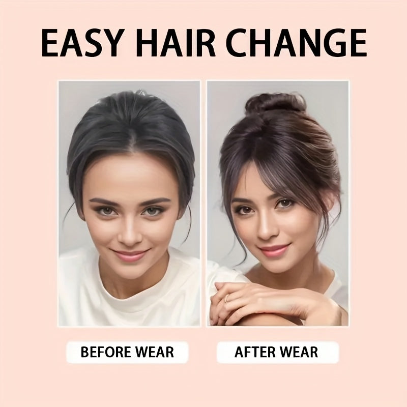 1pc Women's Elegant Natural Black & Deep Brown Clip-In Bangs, Loose Curly High-Temperature Synthetic Hairpiece, Voluminous Side Fringe for Parties & Daily Outings, Party Hair Accessory | Side Bangs Piece | Natural Look Hairpiece