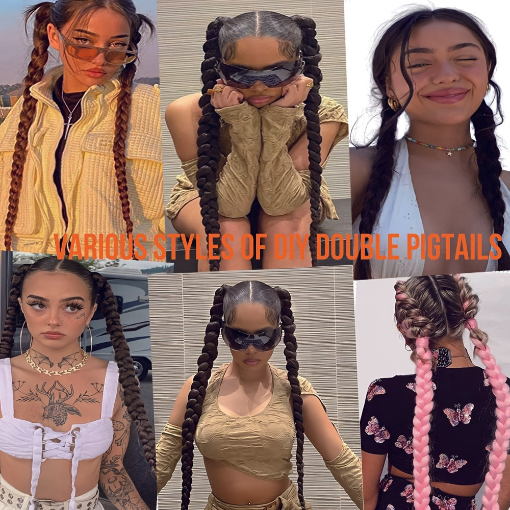 Women'S Synthetic Ponytail Extensions - Basics Style Straight Hair, Elastic Band Braids, Multiple Lengths (45.72/66.04/76.2 cm), Versatile for Christmas Wear