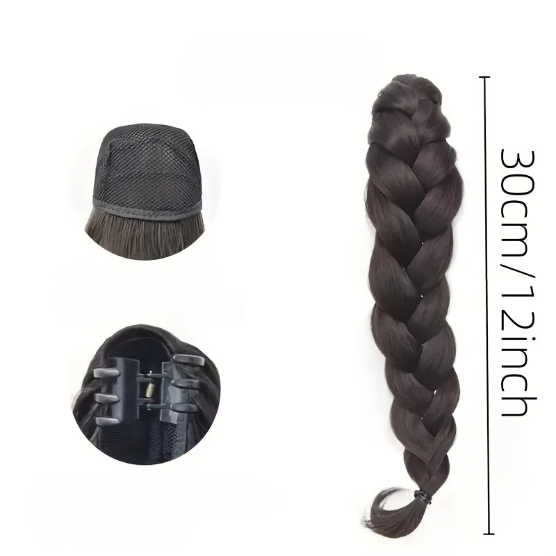 Handmade Braided Synthetic Ponytail - Volume and Depth Waves Texture, High-Quality Protein Fiber, Secure Clip for All Hair Types, Versatile Styling for Casual and Formal Occasions | Woven Pigtail Wig with Carefully Crafted Braids