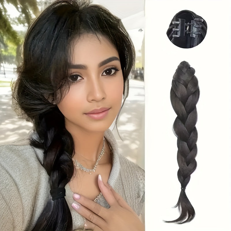Handmade Braided Synthetic Ponytail - Volume and Depth Waves Texture, High-Quality Protein Fiber, Secure Clip for All Hair Types, Versatile Styling for Casual and Formal Occasions | Woven Pigtail Wig with Carefully Crafted Braids
