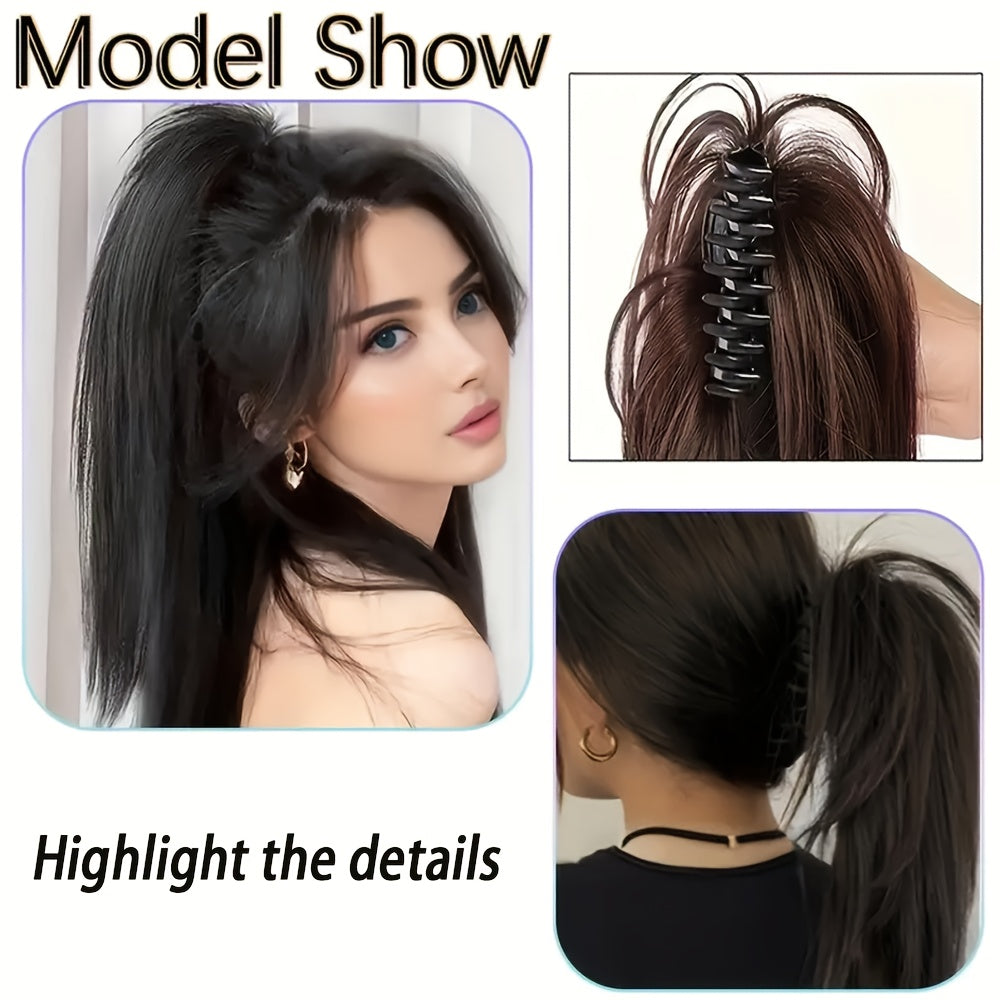 [Natural Clip] Easy to Wear, Natural Look, Daily Use Hair Accessory, 1pc Synthetic Medium Long Straight Hair Clip, Women's Claw Clip Ponytail Extension