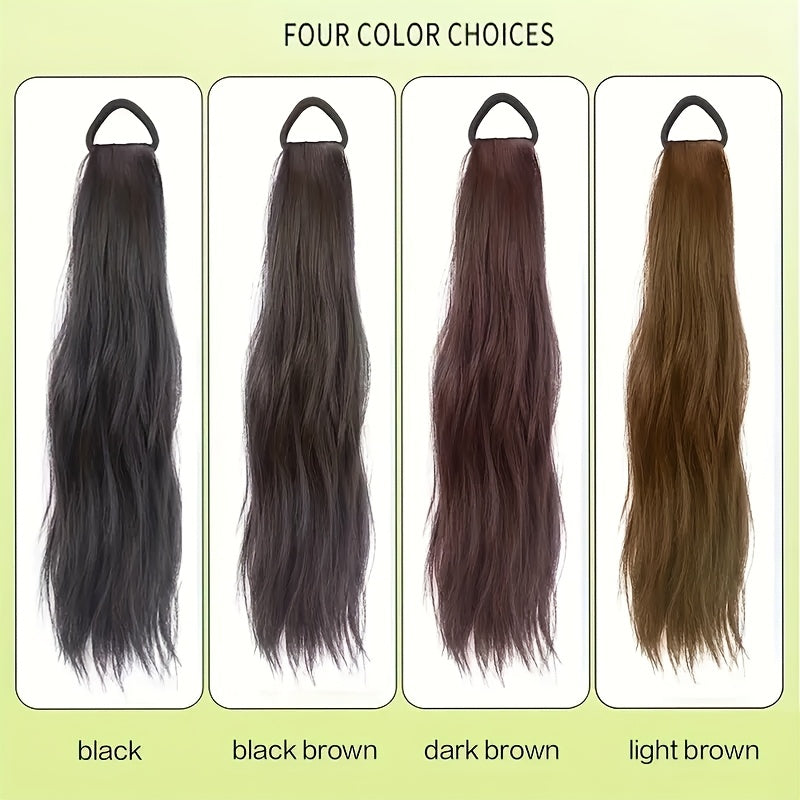 2pcs Elegant Water Wave Ponytail Extensions for Women, 20 Inch High Temperature Fiber, Natural Curl, Elastic Band, Versatile Styling Options, Suitable for All Ages, Ponytail Hair Extensions