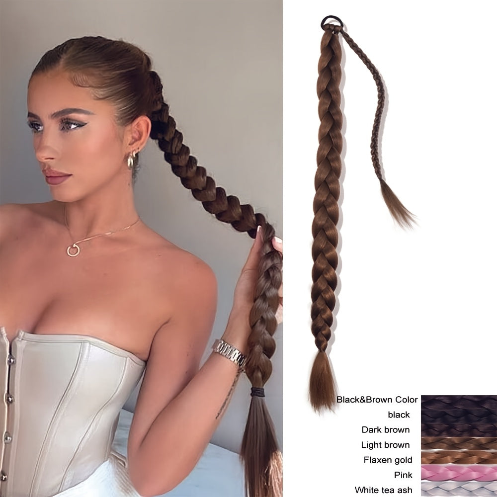 Women'S Synthetic Ponytail Extensions - Basics Style Straight Hair, Elastic Band Braids, Multiple Lengths (45.72/66.04/76.2 cm), Versatile for Christmas Wear