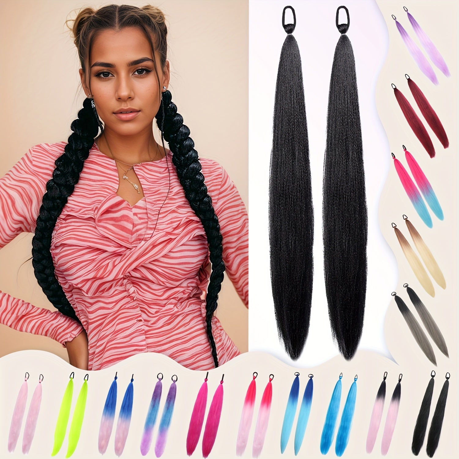 2 Pack Blue Gradient Synthetic Ponytail Extensions with Elastic Tie Band - Realistic Straight Hairpieces for Women & Girls, Cosplay, Dress Up, Hair Wigs, Hair Accessories, Stylish Hair Accessory, Secure Fit Hairpiece