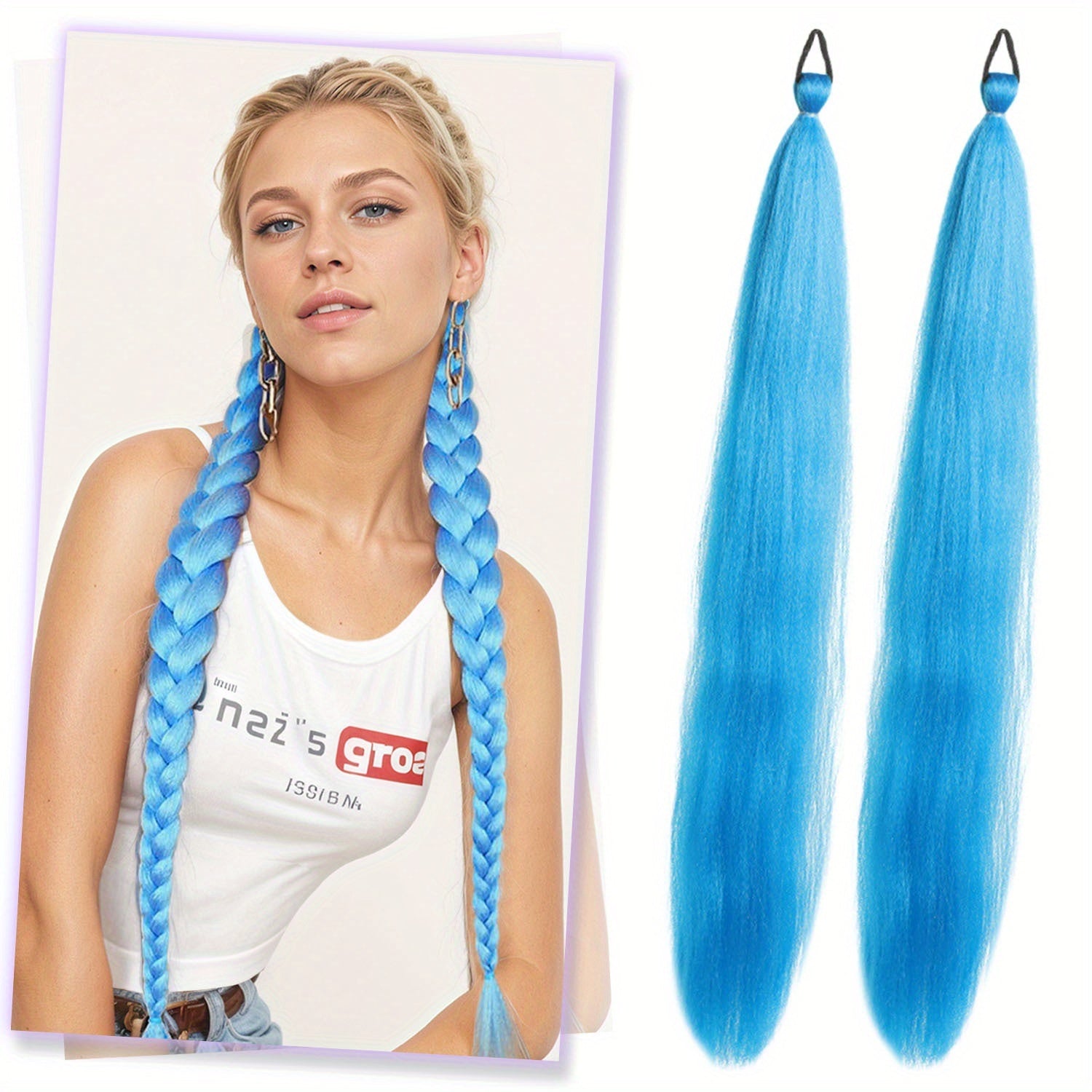 2 Pack Blue Gradient Synthetic Ponytail Extensions with Elastic Tie Band - Realistic Straight Hairpieces for Women & Girls, Cosplay, Dress Up, Hair Wigs, Hair Accessories, Stylish Hair Accessory, Secure Fit Hairpiece