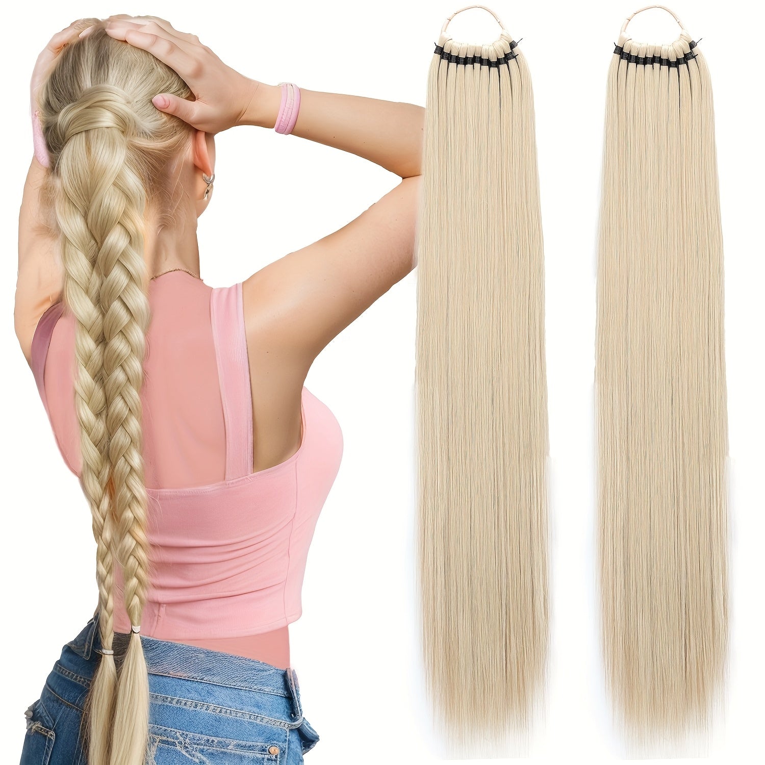 Long Straight Synthetic Hair Extensions - Elastic Ponytail with Hair Ties for Daily Use - Elegant Hair Accessories