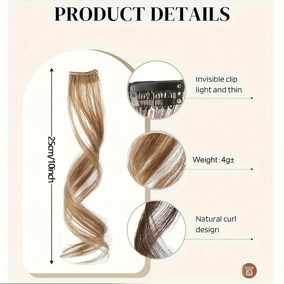 Long Curly Wavy Clip-In Hair Extensions - Invisible Synthetic Dragon Beard Side Bangs with Temples for Daily Wear, Natural Look for All Hair Types
