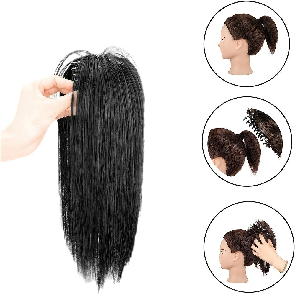 1pc Women'S Synthetic Claw Clip Ponytail Extension, Medium Long Straight Hair, Easy to Wear, Natural Look, Daily Use Hair Accessory