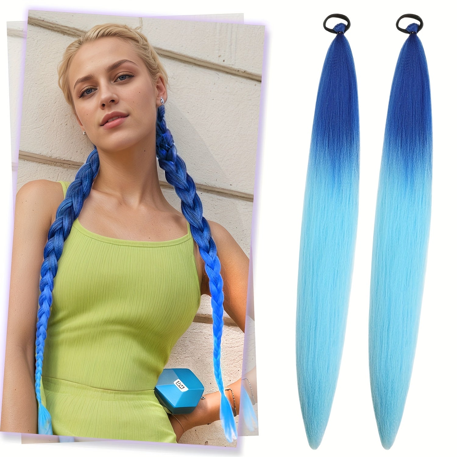 2 Pack Blue Gradient Synthetic Ponytail Extensions with Elastic Tie Band - Realistic Straight Hairpieces for Women & Girls, Cosplay, Dress Up, Hair Wigs, Hair Accessories, Stylish Hair Accessory, Secure Fit Hairpiece