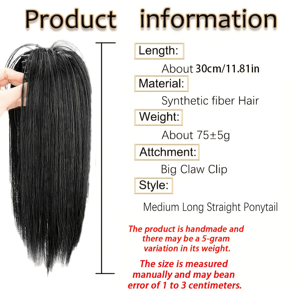 [Natural Clip] Easy to Wear, Natural Look, Daily Use Hair Accessory, 1pc Synthetic Medium Long Straight Hair Clip, Women's Claw Clip Ponytail Extension