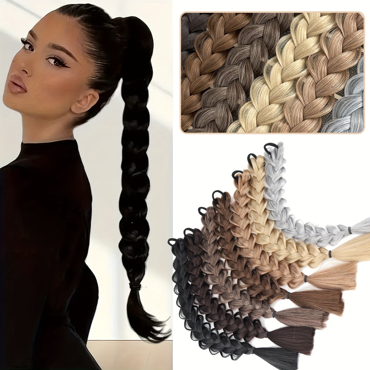 MERISIHAIR 40.64cm Braided Ponytail Hair Extension with Elastic Band - Synthetic Straight Hair for Women, Natural Look & Easy Maintenance, Perfect for Halloween, Parties, And Everyday Style, Ponytail Hair Extensions, Party Hairpiece, Secure Fit Hairpiece
