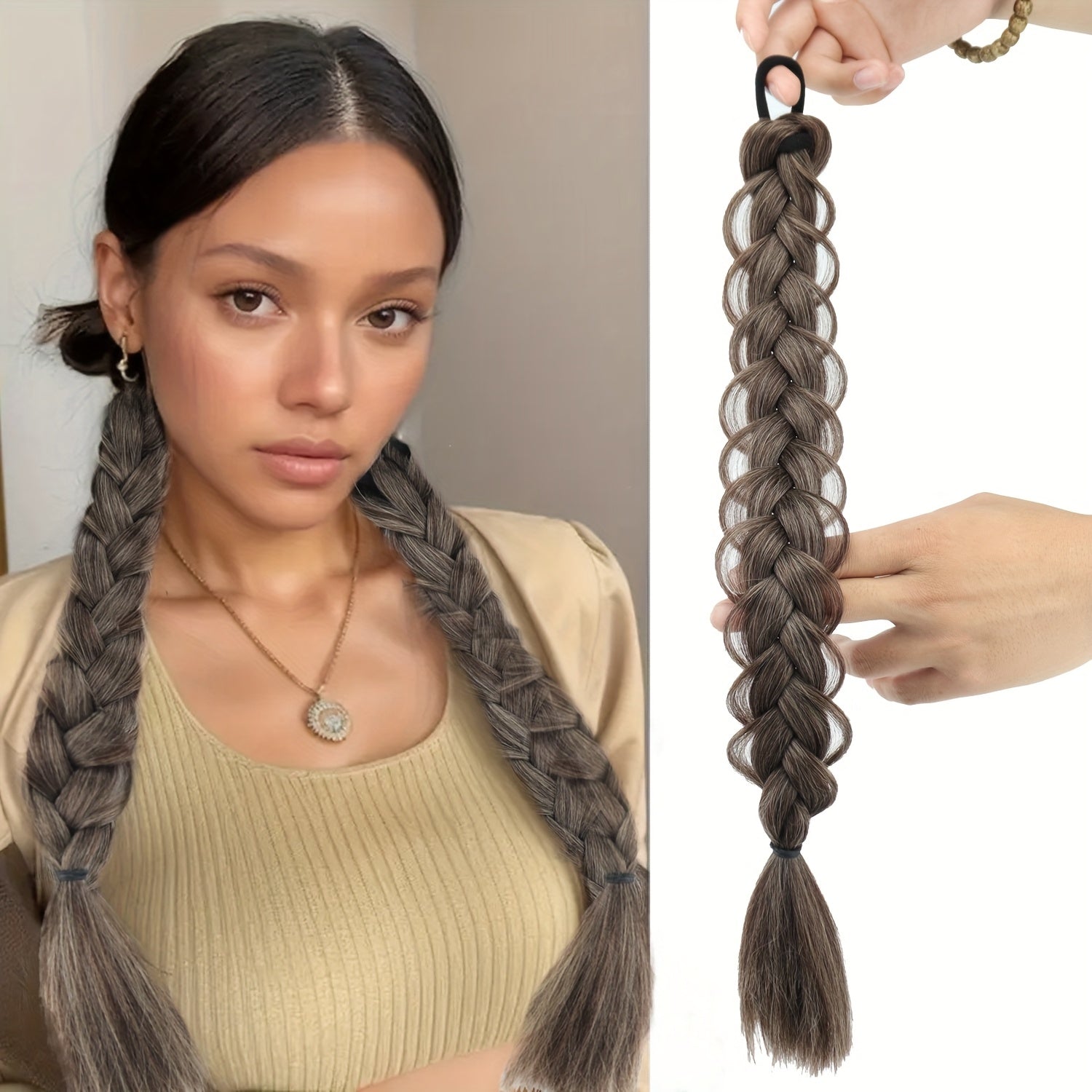MERISIHAIR 40.64cm Braided Ponytail Hair Extension with Elastic Band - Synthetic Straight Hair for Women, Natural Look & Easy Maintenance, Perfect for Halloween, Parties, And Everyday Style, Ponytail Hair Extensions, Party Hairpiece, Secure Fit Hairpiece