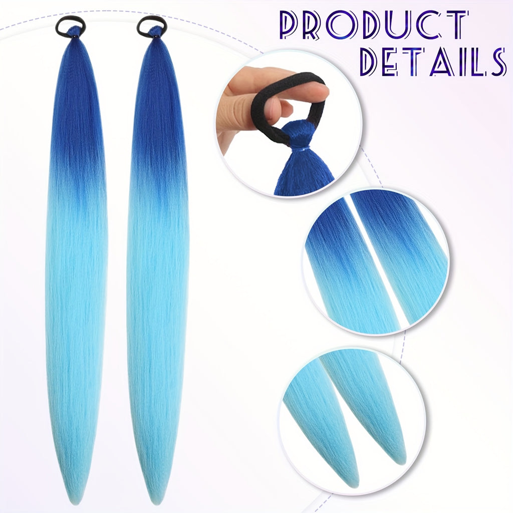 2 Pack Blue Gradient Synthetic Ponytail Extensions with Elastic Tie Band - Realistic Straight Hairpieces for Women & Girls, Cosplay, Dress Up, Hair Wigs, Hair Accessories, Stylish Hair Accessory, Secure Fit Hairpiece