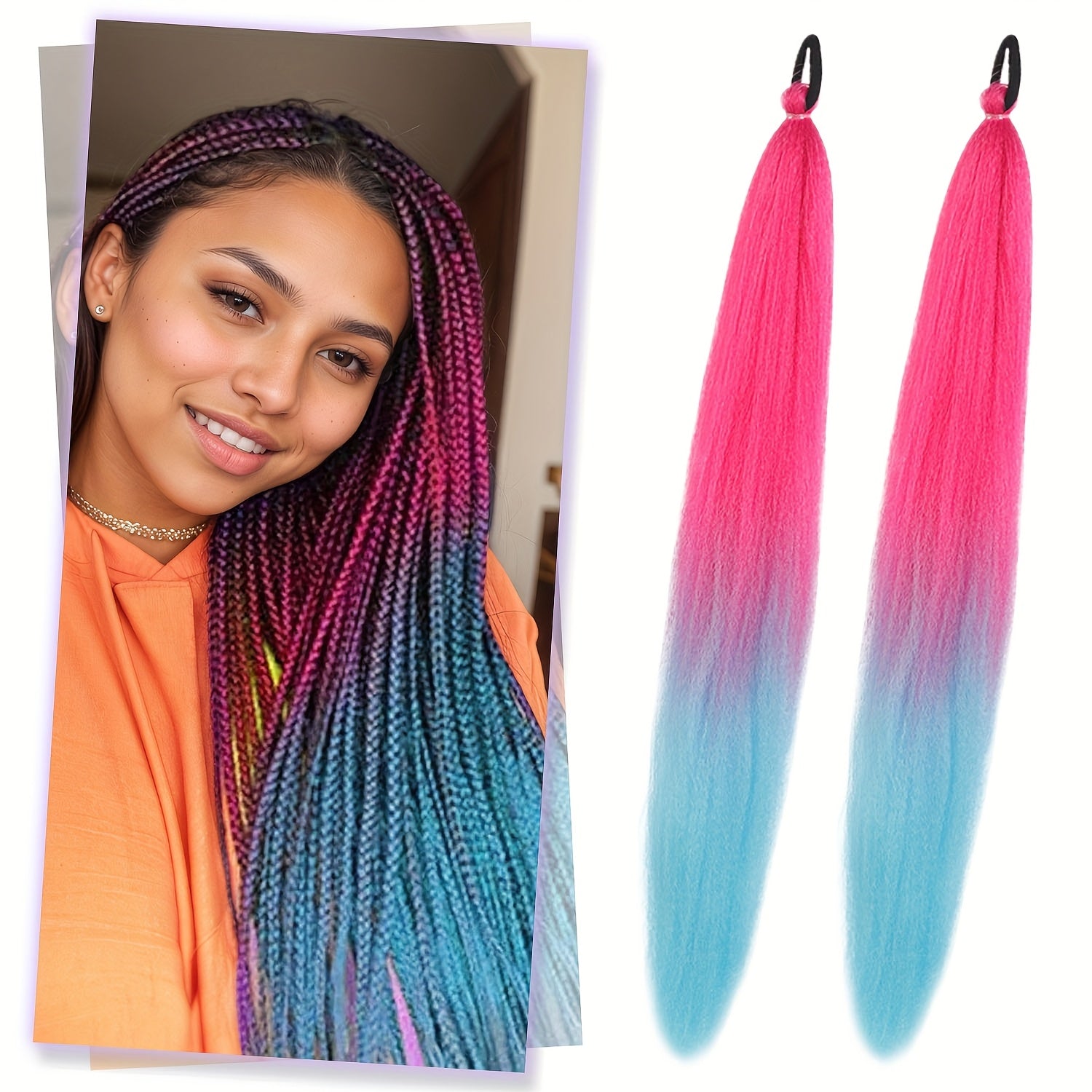 2 Pack Blue Gradient Synthetic Ponytail Extensions with Elastic Tie Band - Realistic Straight Hairpieces for Women & Girls, Cosplay, Dress Up, Hair Wigs, Hair Accessories, Stylish Hair Accessory, Secure Fit Hairpiece