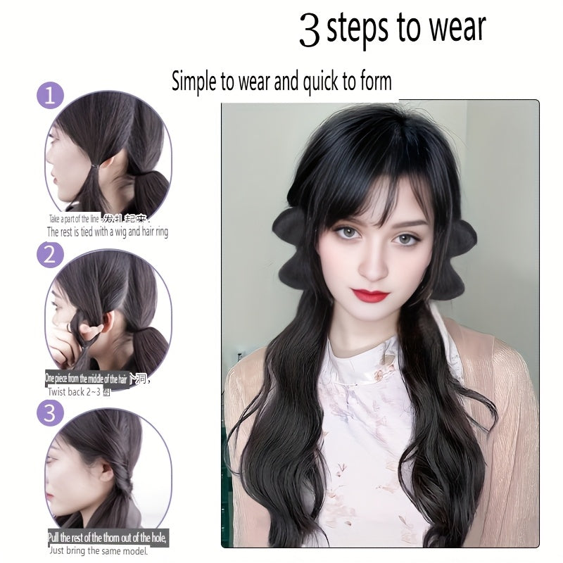 2pcs Elegant Water Wave Ponytail Extensions for Women, 20 Inch High Temperature Fiber, Natural Curl, Elastic Band, Versatile Styling Options, Suitable for All Ages, Ponytail Hair Extensions