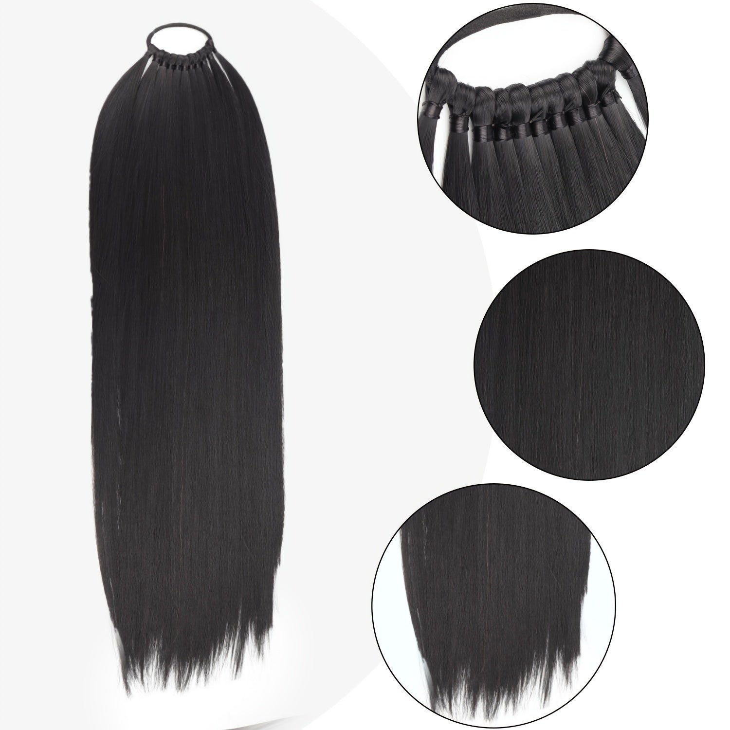 Long Straight Synthetic Hair Extensions - Elastic Ponytail with Hair Ties for Daily Use - Elegant Hair Accessories