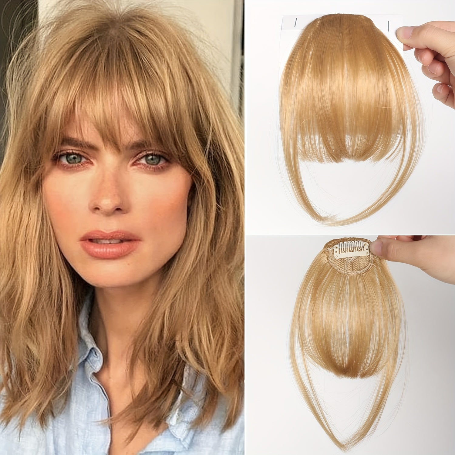 Women's Synthetic Straight Hair Clip-In Air Bangs – Light Invisible Hairpiece with One Clip, Heat Resistant Wig Accessory, Easy to Wear and Suitable for All - Basics Collection