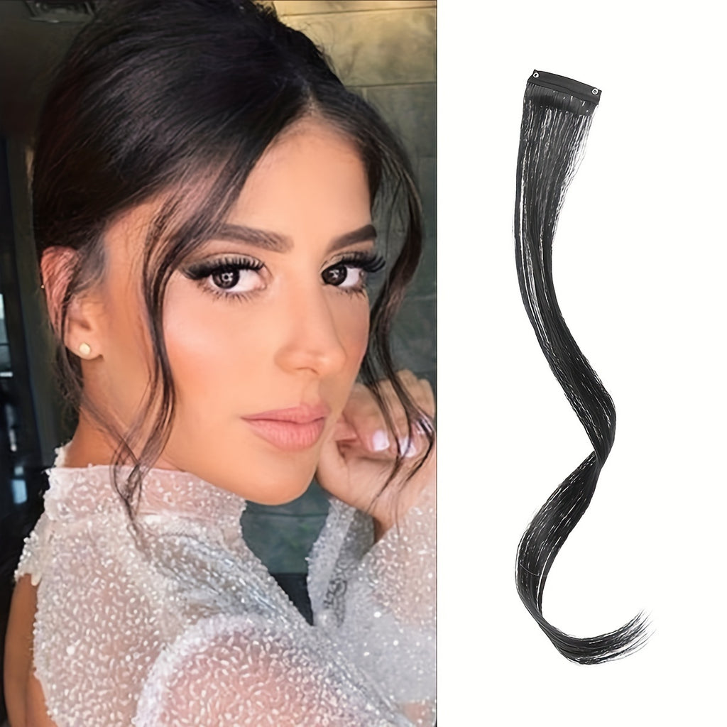 1pc Elegant Curly Wave Synthetic Side Bangs for Women, Clip-In Wavy Fringe Hairpiece, Long Hair Extensions Wig, DIY Styling Hair Accessory