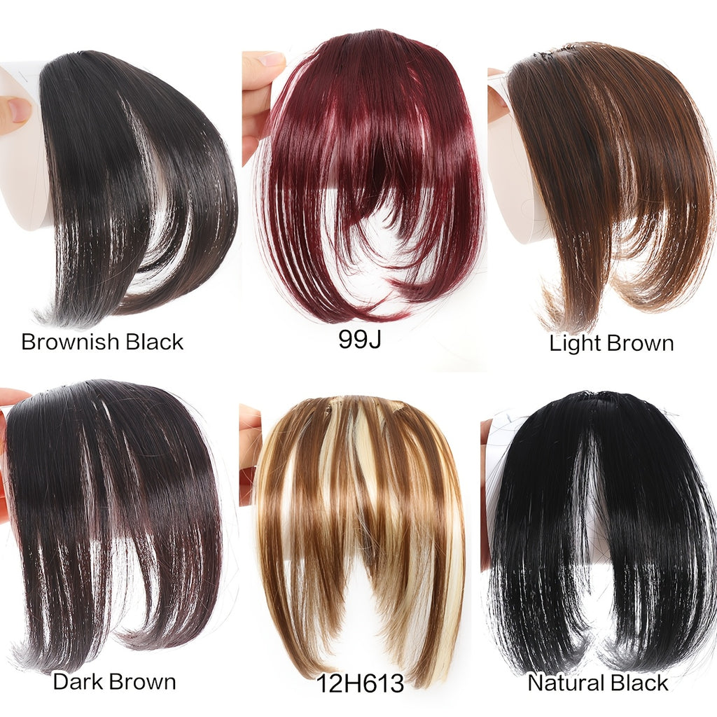Chic Look| Elegant Brown & Blonde Clip-In Bangs Wig for Women - Fluffy Synthetic Hair with Natural Side Fringe, High-Temperature Resistant, Versatile Styling Options, Short Hair Wig