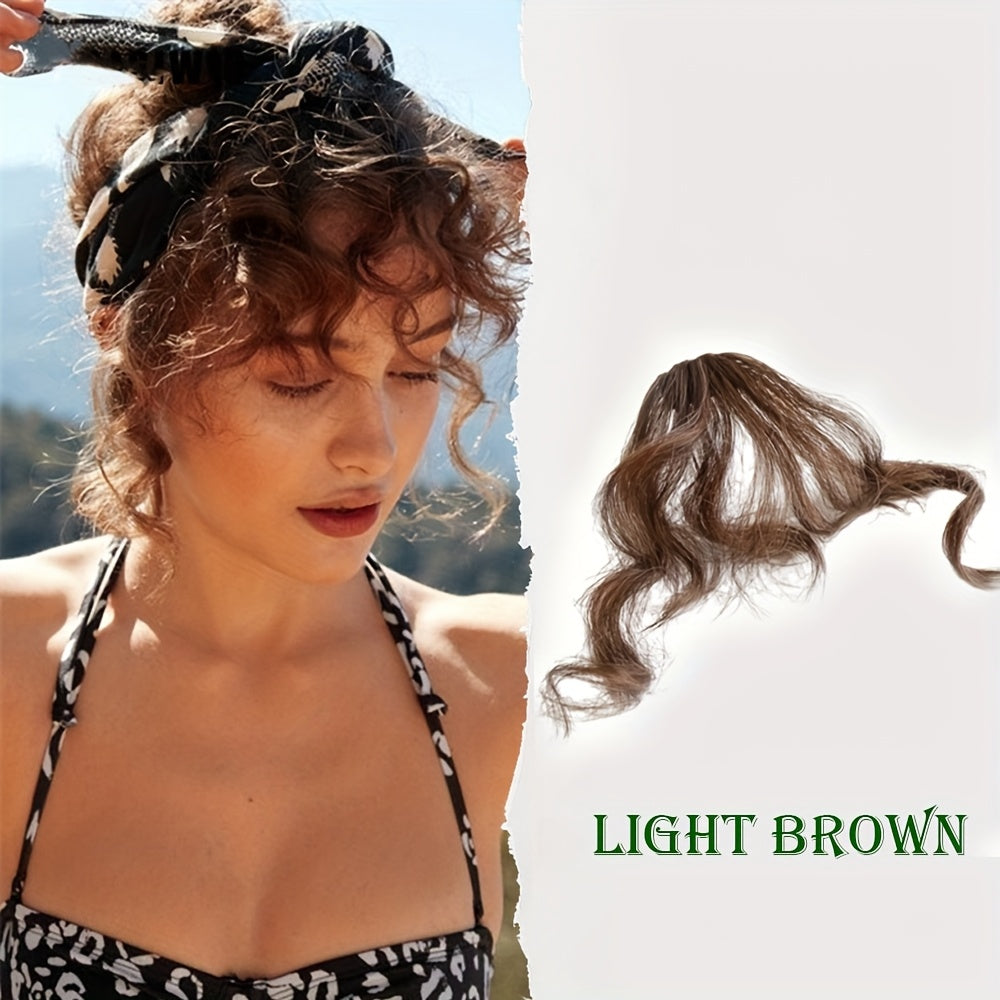 1pc Women's Elegant Natural Black & Deep Brown Clip-In Bangs, Loose Curly High-Temperature Synthetic Hairpiece, Voluminous Side Fringe for Parties & Daily Outings, Party Hair Accessory | Side Bangs Piece | Natural Look Hairpiece