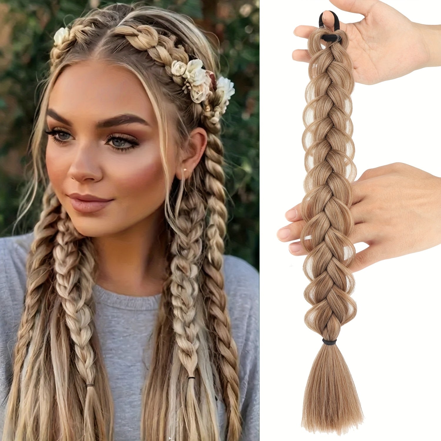 MERISIHAIR 40.64cm Braided Ponytail Hair Extension with Elastic Band - Synthetic Straight Hair for Women, Natural Look & Easy Maintenance, Perfect for Halloween, Parties, And Everyday Style, Ponytail Hair Extensions, Party Hairpiece, Secure Fit Hairpiece