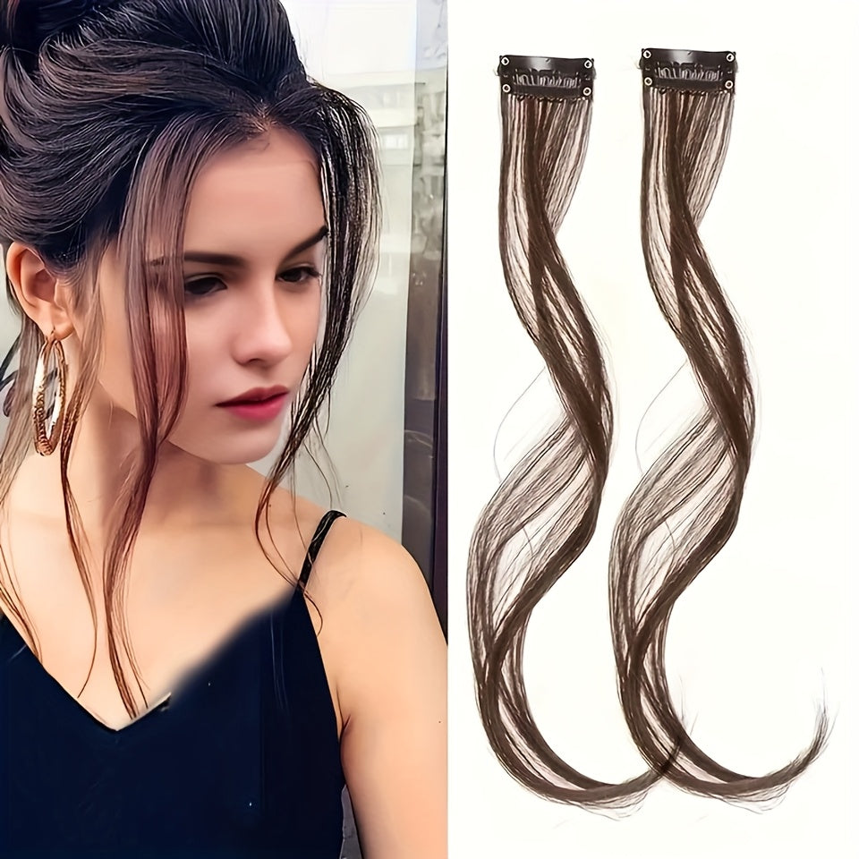 Long Curly Wavy Clip-In Hair Extensions - Invisible Synthetic Dragon Beard Side Bangs with Temples for Daily Wear, Natural Look for All Hair Types